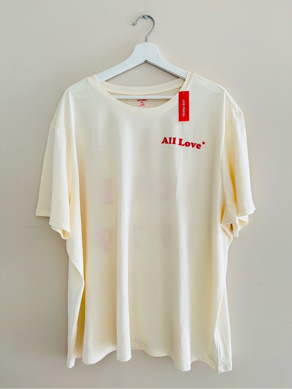 NWT Jillian Harris x Joe Fresh All Love 1979 Tee Cream/Red Sz 2X Organic Cotton